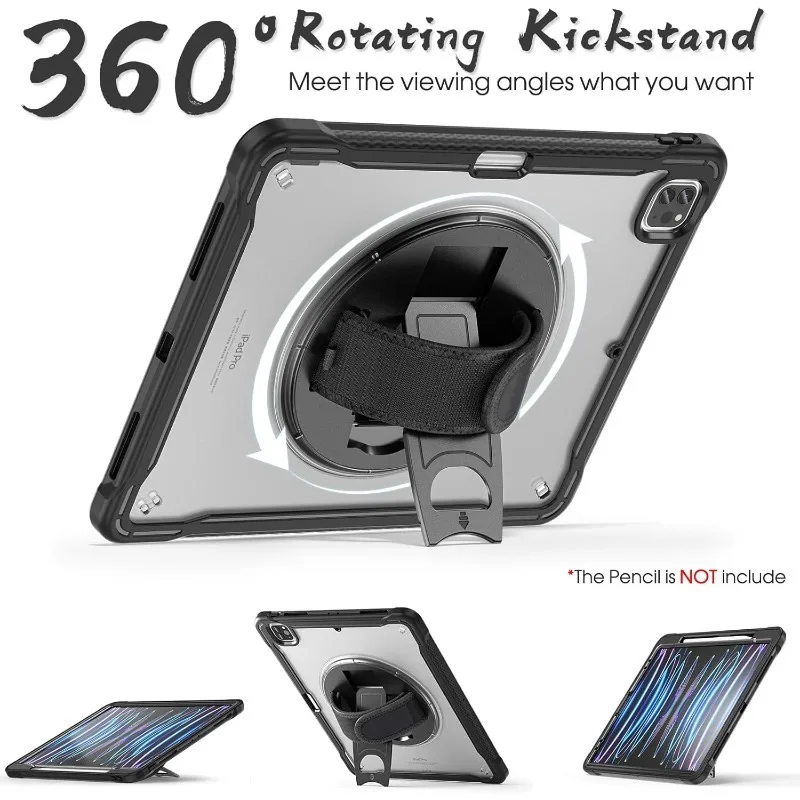 Case For iPad Pro 12.9 2018-2022 Heavy Duty Shockproof Stand Cover Funda iPad Air/Pro 13 M2 M3 M4 M5 Screen Protector Cover+Belt