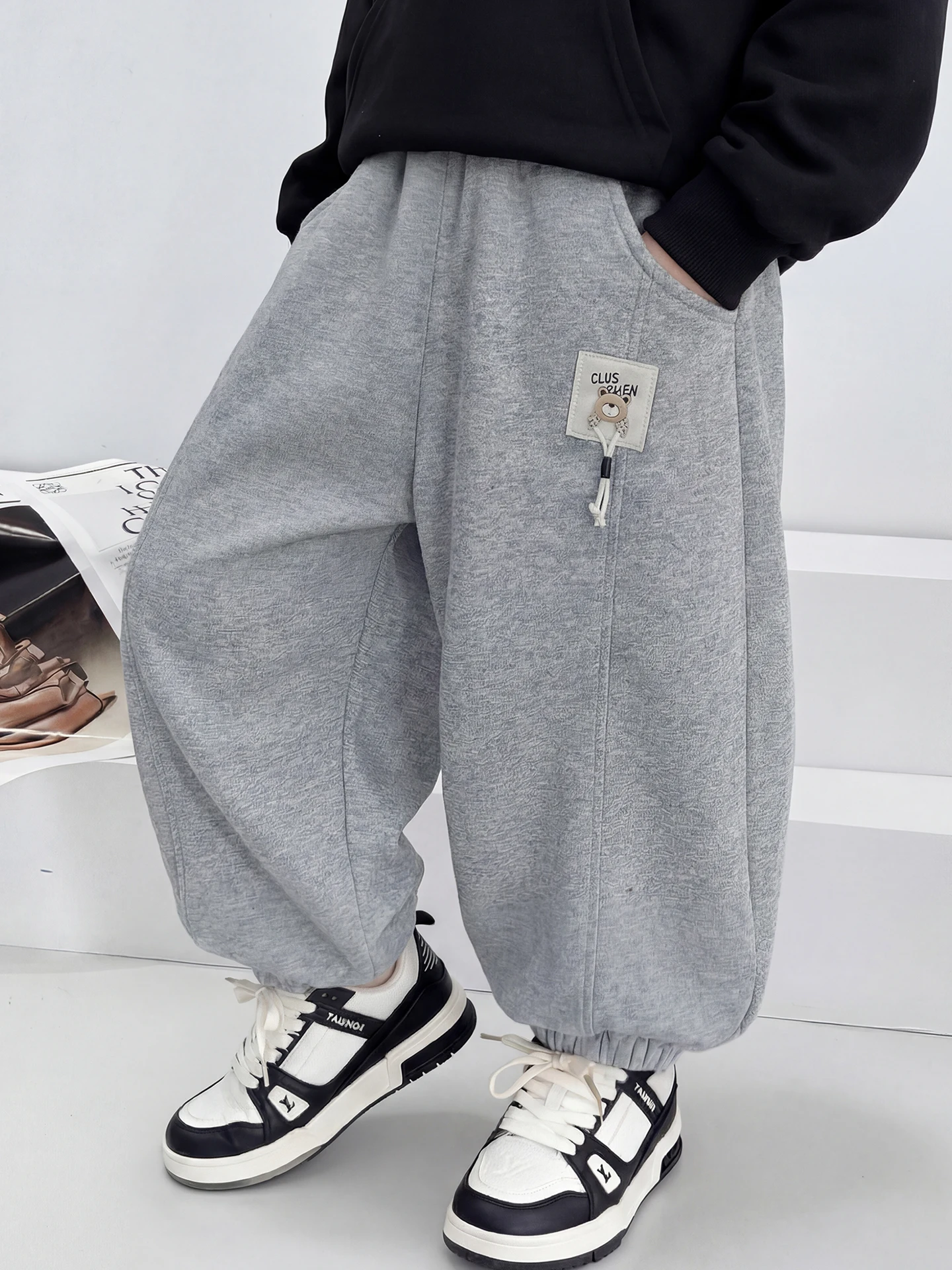 

Boys' Spring Autumn Knitted Sports Pants Wide Leg Casual Trousers Comfortable Breathable Cotton Blend Elastic Waisand