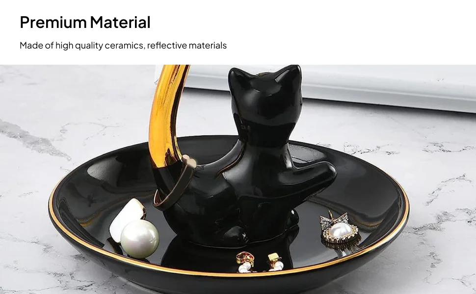 حامل خاتم على شكل قطة، صينية تخزين مجوهرات لطيفة مزخرفة، حامل مجوهرات للأساور والقلادة وعيد الميلاد والذكرى السنوية وأعياد الميلاد