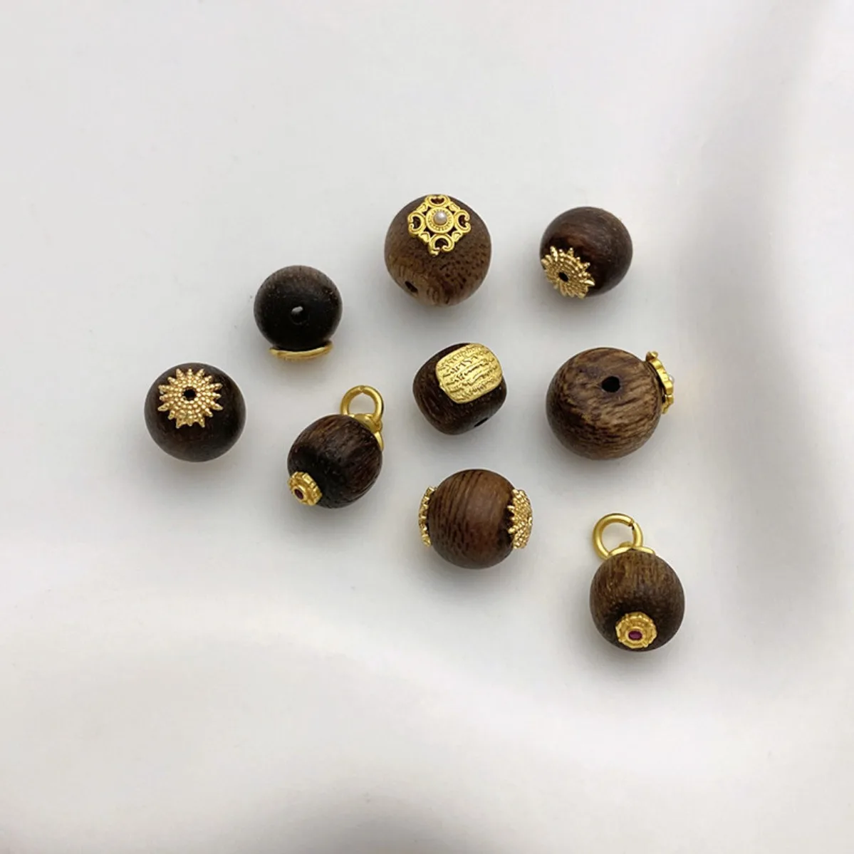 Natural Fusen Red Soil Agarwood Wheel & Apple Beads, Mini Dangle Charms DIY Bracelet Necklace Jewelry Making Supplies view 3