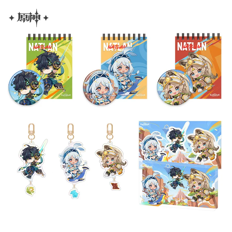 Official MiHoYo Genshin Impact Natlan Q Version Badges Acrylic Stand Keychain Pendant Mualani Notepads Fridge Magnets Fans Gift