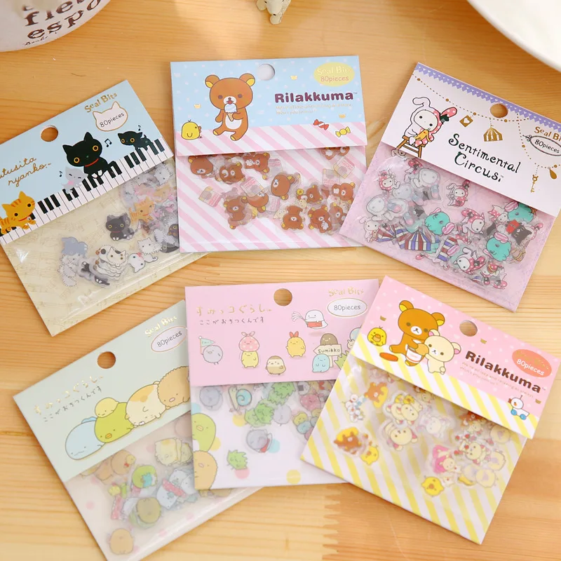 80 pcs/1 lot Kawaii Scrapbooking stickers Rilakkuma Diary Planner stickers Decoration Labels Seals Scrapbooking Albums PhotoTag