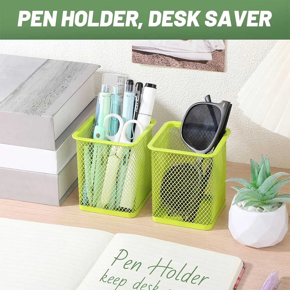 Metal Pen Holder Square Round Pencil Cup Holder Case School Home Office Desk Stationery Organizer