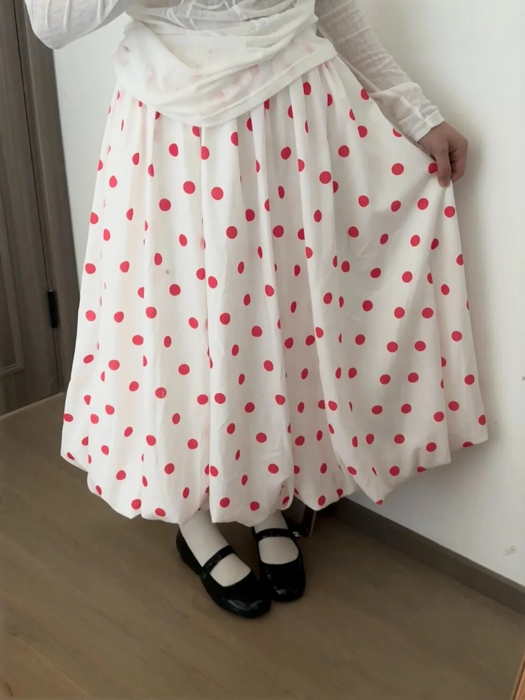 

Spring 2026 Polka Dot A-Line Flower Bud Skirt plus Size Beautiful Slimming Long Midi f Body Skirt Casual High Waist Polyes...