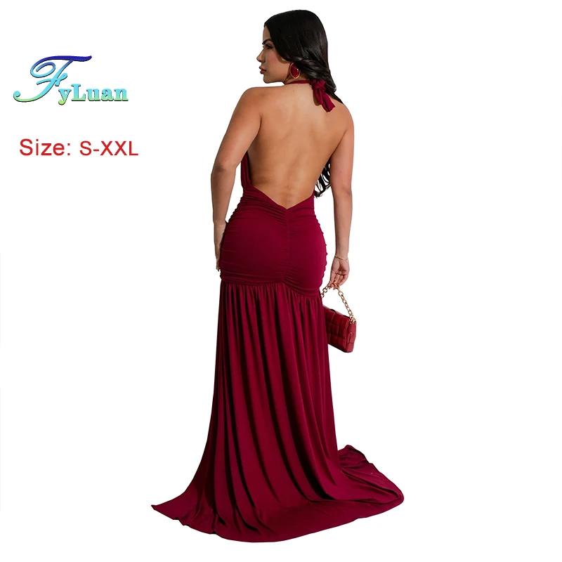 الدانتيل يصل العميق الخامس الرقبة المرأة معلقة الرقبة تنورة بلون قبالة الكتف عارية الذراعين Ruched فستان صيفي حفل زفاف مساء الملابس #1