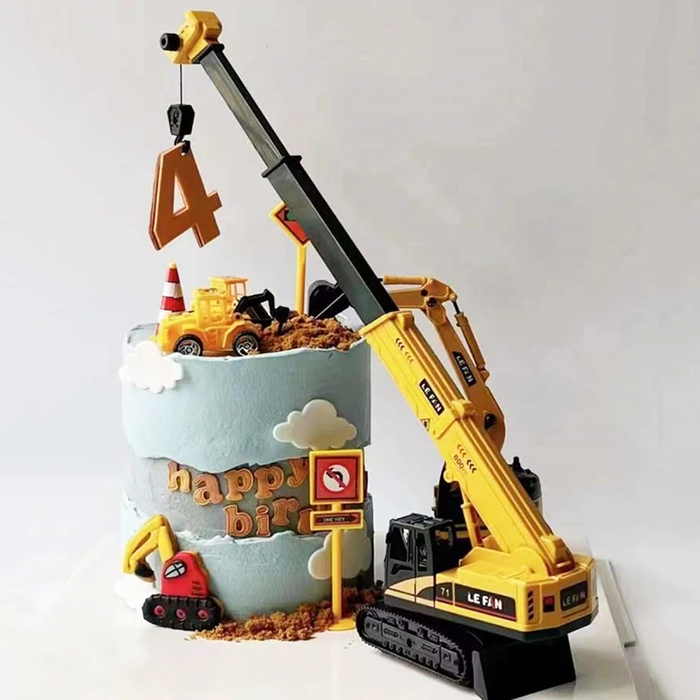 Kuchendeckel, Bagger, Autokran, Geburtstagsparty, Traktor, Bau, Kuchendekoration, Zubehör, Jungen, Geburtstag, Babyparty, Kuchen – Detail 2