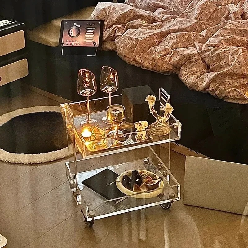 

Customizable creative movable light luxury high side trolley bedside table table small coffee table
