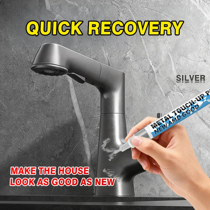Metal Touch-Up Pen - Surface Scratch Repair, Paint Restoration for Bathrooms and Kitchens, Black, White, and Silver Touch-Up Pen