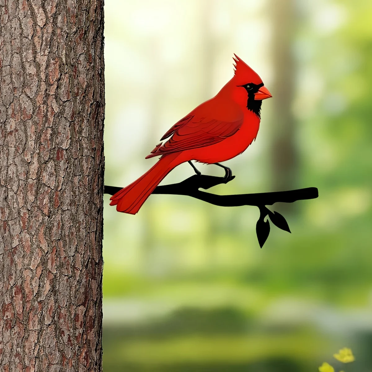 Cardinal 1pc Metal Garden Tree Stake,Cardinal Artistic Metal Decorative Tree Stump, Outdoor Decorative Tree Wall Art Stump Sign