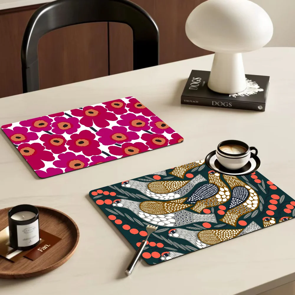 Marimekko-U-Unikko Flowers Quick Drying Dish Mat Printed Kitchen Non-slip Cup Pad Drain Mats Dinnerware Cup Bottle Placemat