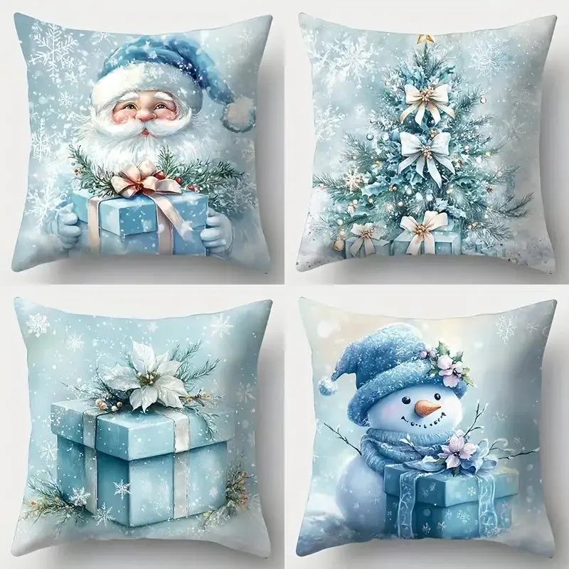 

Home Decor Christmas-Themed Prints: Santa, Tree, Snowman Pattern Cushion Cover Suitable For Sofa Bedroom Car Pillow Cover