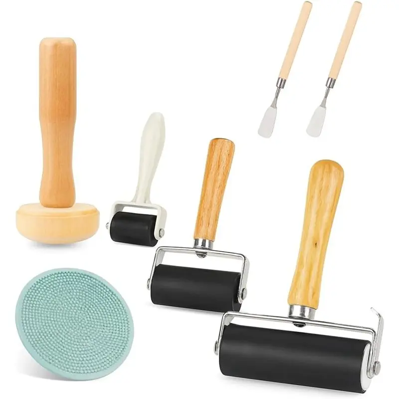 【COMELY】لطباعة الكتل، ختم لمجموعة بكرات براير المطاطية - 7 عبوات من بكرات حبر الطباعة لورق الحائط والحرف اليدوية والطلاء