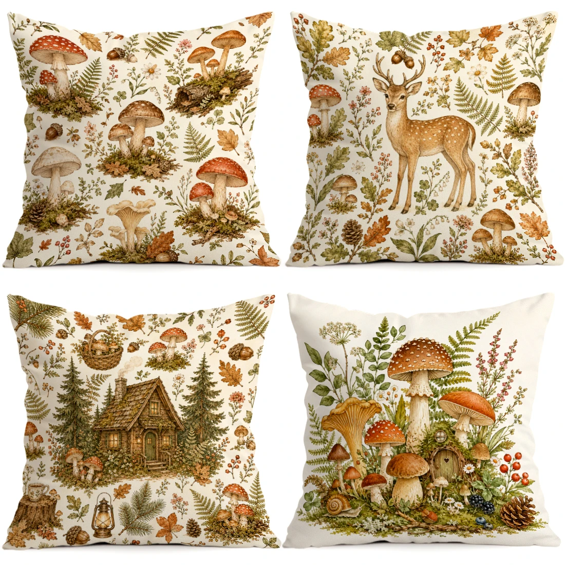 1/4pcs Forest Mushroom Elk Cushions Pillowcase Polyester Cushion Cover Throw Pillow Pillowcover Home Car Sofa Decor