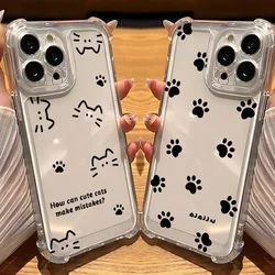 Lovely Line Cat Dog Phone Case For iPhone 16 15 14 13 12 11 Mini Pro Max X XR XSMax 7 8 Plus Anti Fall Transparent Cover