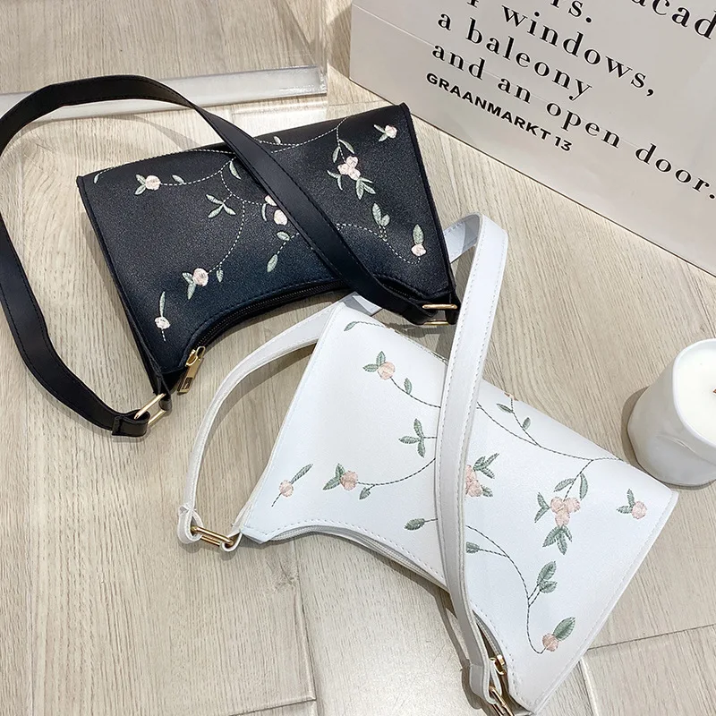 Fashion Embroider Women's Handbags PU Leather Luxury Small Shoulder Clutch Bags Women Underarm Bag Fashion Ladies Wallets Bag