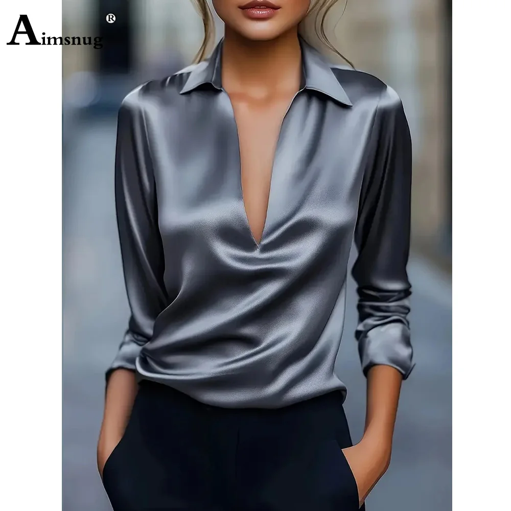 Estilo europeu 2025 mulheres camisas básicas de manga longa nova moda elegante com decote em v blusa senhoras camisa entalhada blusas femmes