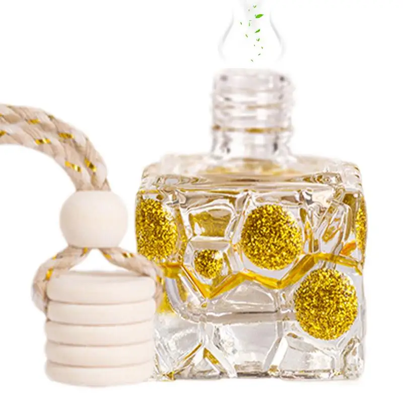 Empty Car Diffuser Bottles Unique Golden Glitter Glass Hangings Bottle Unique Auto Air Freshener Hangings Bottle Perfume Pendant