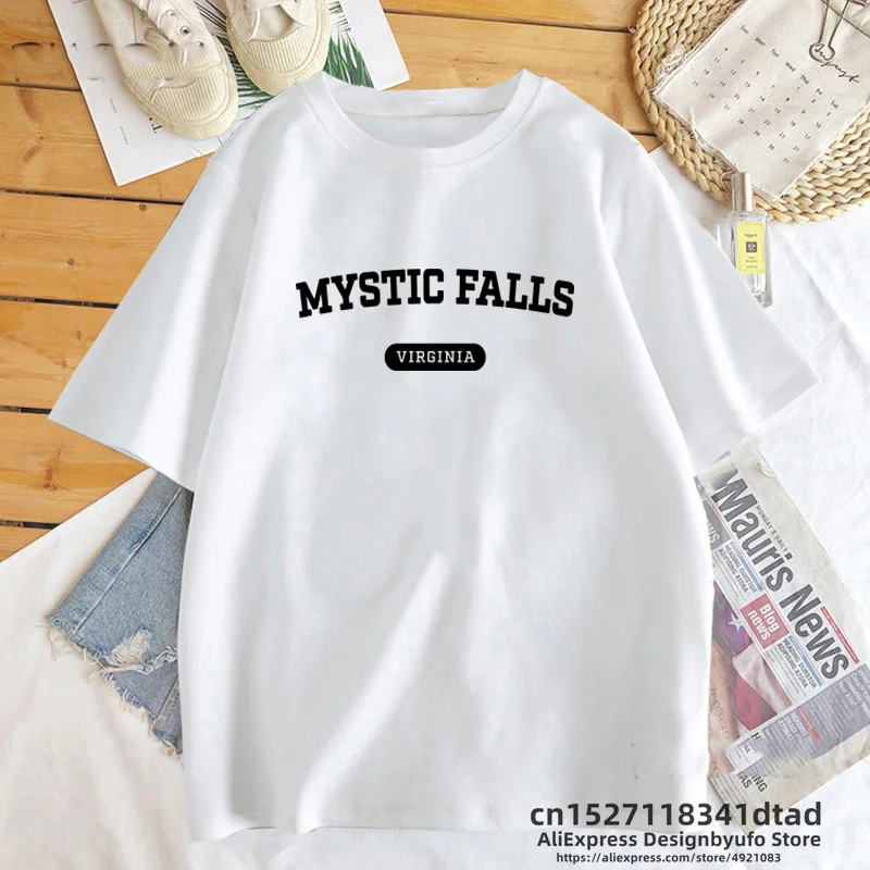 Mystic Falls Virginia T-shirt The Vampire Diaries Tshirt Woman  Short Sleeve Tee Shirt Vintage Summer Clothing for Woman