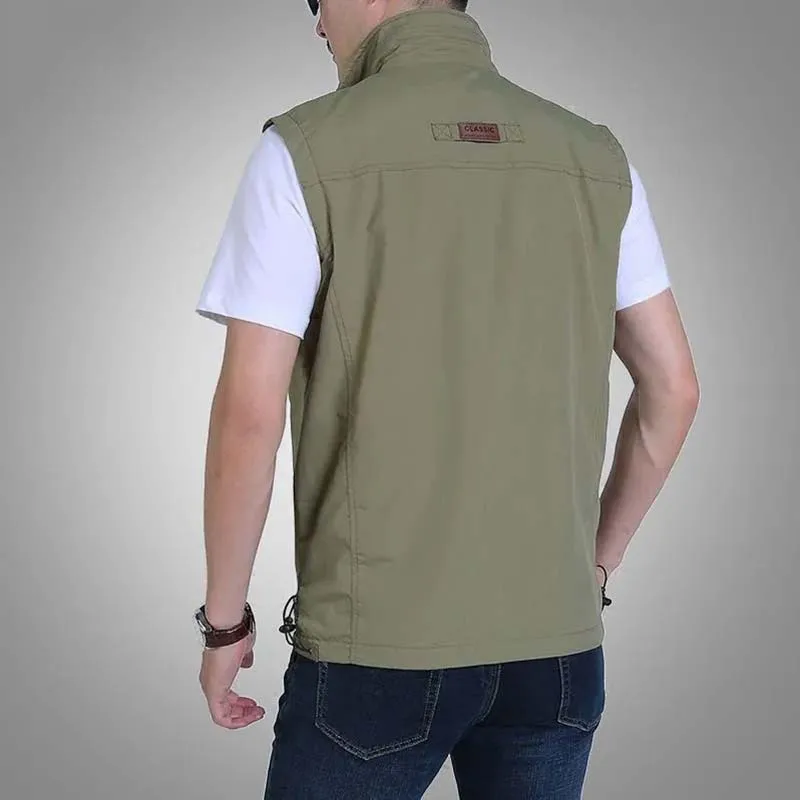 Colete dos homens casaco de verão tático fino casual gilet outwear multi bolso pesca viagem colete jaqueta masculino novo chalecos