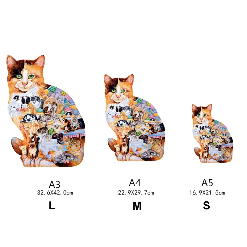 Wooden Animal Puzzles Jigsaw for Adults Unique Cute Cats Puzzle DIY Holiday Gift Interactive Games Educational Toys for Kids