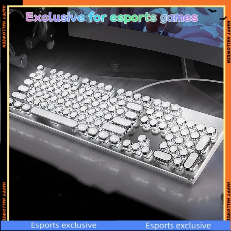 

Eweadn Retro Punk Game Mechanical Keyboard 2rgb Light Game Circular Keyboard Hat Usb Wired Esports Mechanical Keyboard