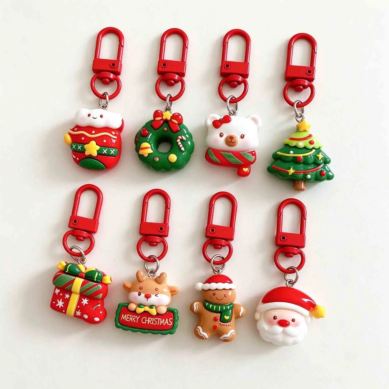 10/30/50PCS Christmas Keychain Santa Claus Reindeer Snowman Pendant Christmas Decoration Stocking Stuffers Party Fidget Toy