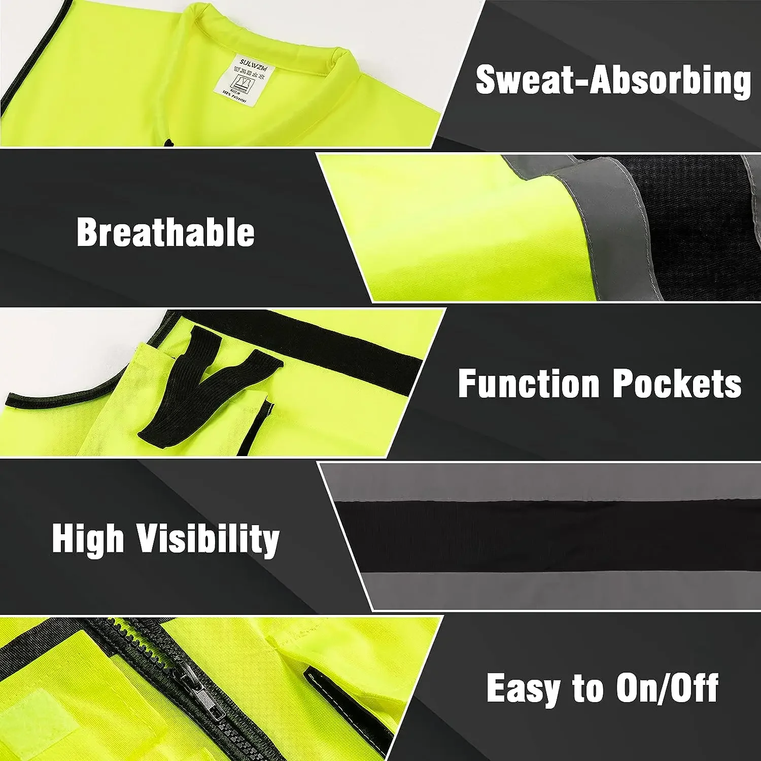 Custom LOGO Reflective Safety Vest for Men Work Reflective Vest with Pockets and Zipper Construction Vest Two Tone Workwear Vest