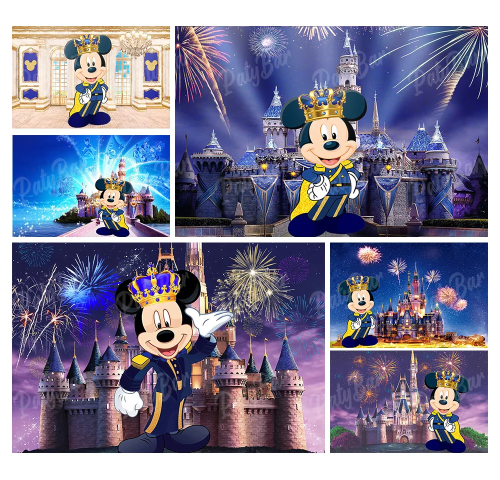 

Королевская Корона Микки Маус фон детский день рождения детский душ фон замок фотобудка плакат Декор реквизит