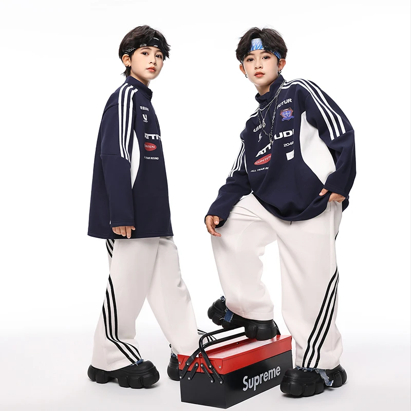 Meninas k-pop roupas moletom dança de rua calças de carga meninos hip hop conjunto crianças hip hop jazz traje criança streetwear
