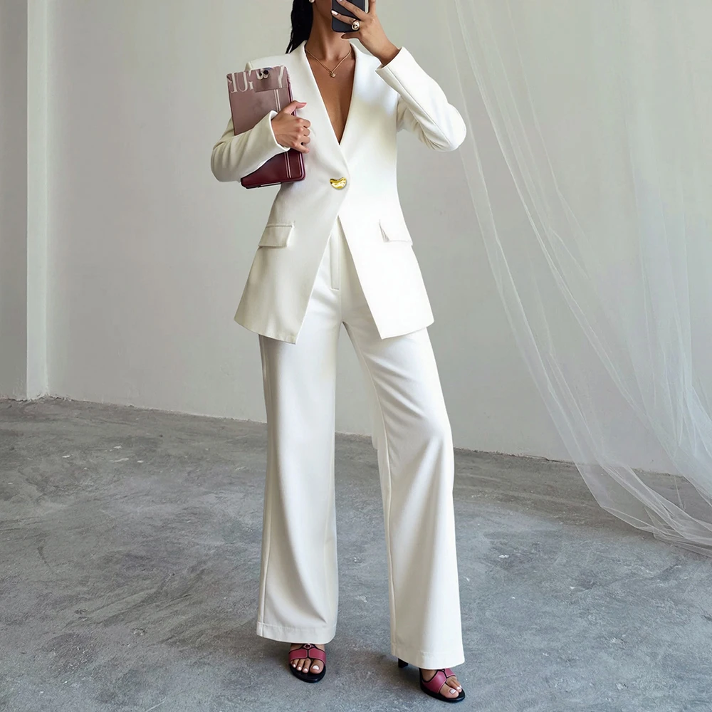 

Бутик женских комплектов Mia Muse, осенне-зимние элегантные острые комплекты 2025, однотонные макси-юбки с длинными рукавами и v-образным вырезом на пуговицах, комплекты для поездок на работу