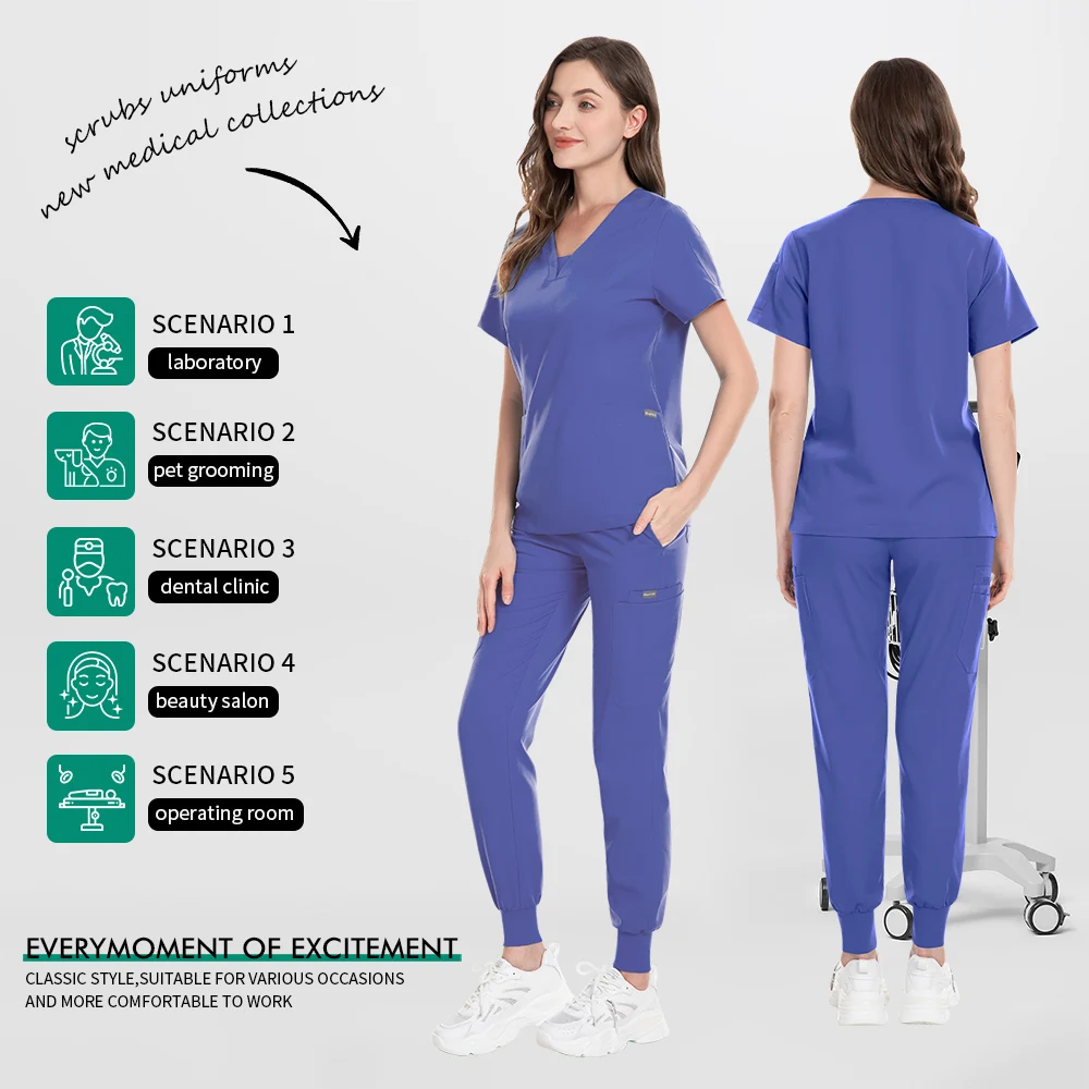 Strój roboczy dla kosmetyczki, kontrola zdrowotna, odzież robocza, fartuchy dentystyczne, uniformy, damskie uniformy spa, bluzki i spodnie dla pielęgniarek w sali operacyjnej.