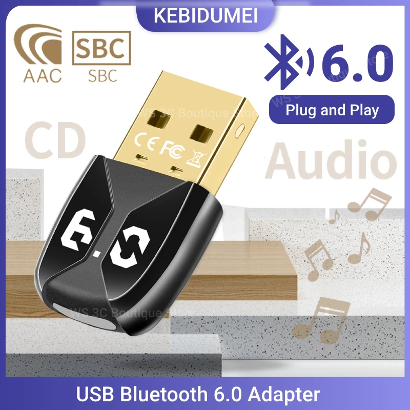 

USB Bluetooth 6.0 Adapter Bluetooth 5.1 Dongle for PC Windows 11/10/8.1 Bluetooth Receiver Transmitter for Keyboard/Mouse