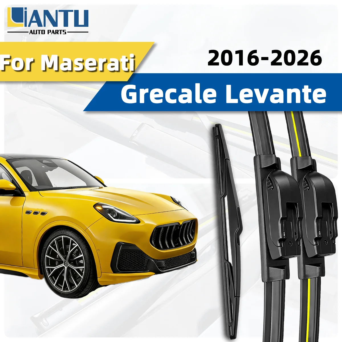 3 Stück Scheibenwischerblätter vorne und hinten, passend für Maserati Grecale Levante, Baujahr 2016–2026, hochwertiges, geräuscharmes, streifenfreies, langlebiges Zubehör