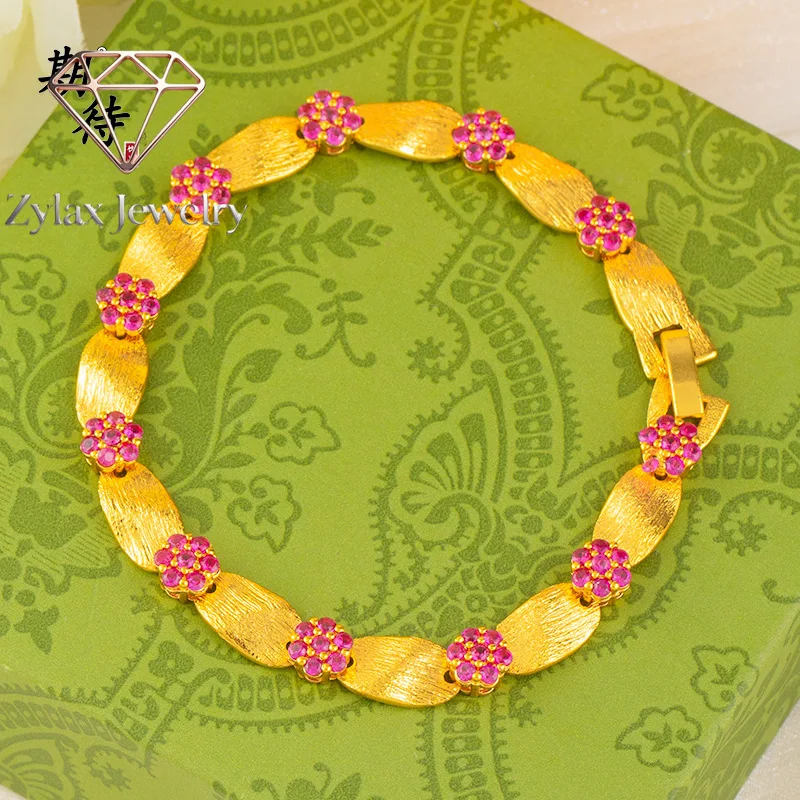 

Zylax Jewelry Luxury 24K 9999 Pure Gold real gold Women's Rose Diamond Brushed Flower Ribbon Bracelet Gipsophila Bracelet