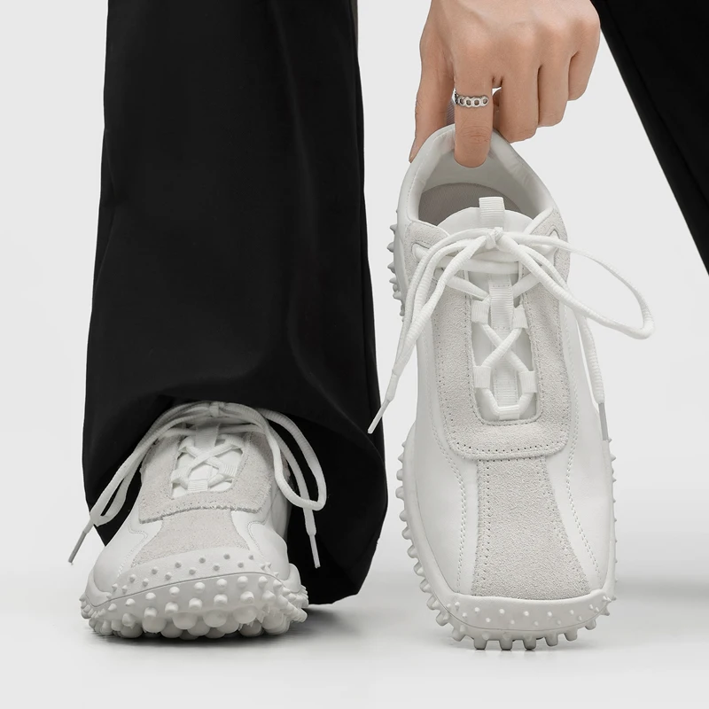 Men Spliced Casual Sports Shoes Retro Lace Up Particle Toothed Sole Anti Slip Wear-resistant Daily Commuting Shoes