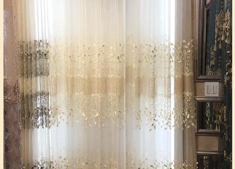 European-style Luxury High-end Living Room Balcony Bay Window Gauze Curtain Embossed Embroidery Window Gauze Custom Curtain