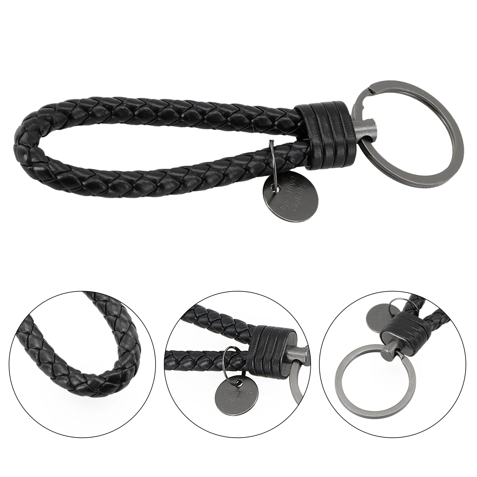 1pc Keyring Leather Strap Braided Rope Keychain Stylish Keychain For Your Car Keys Add A Touch Of Elegance 10x1.7x1.1cm Key Ring