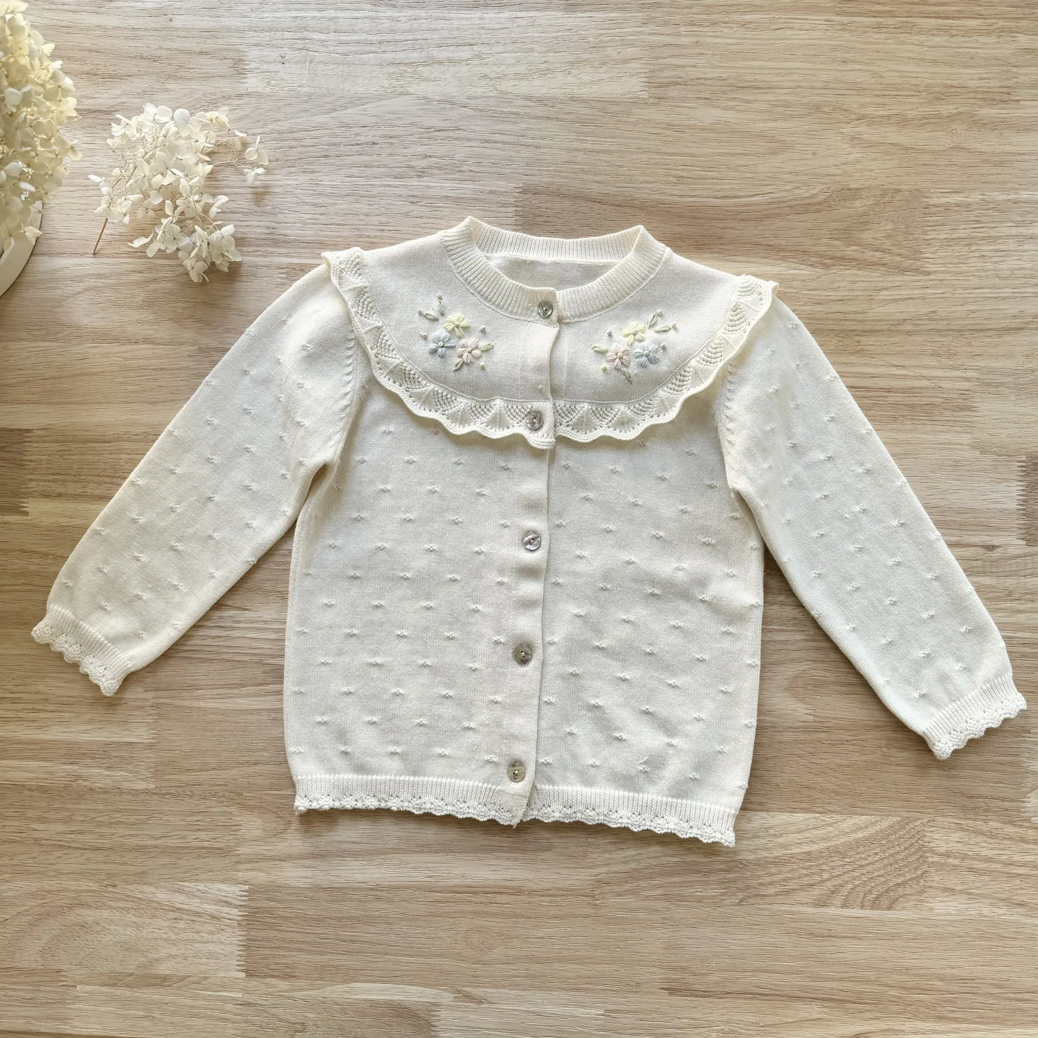 Baby Girls Cardigan With Hand Embroidery Toddler Knitted Top Kids Air Conditioning Clothes 2-10Y