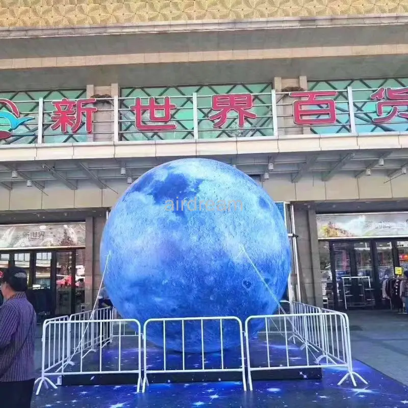 Blue Giant Inflatable Moon ball with LED light Hanging/grounding moon Balloon Decor for Stage Advertising Event free air ship