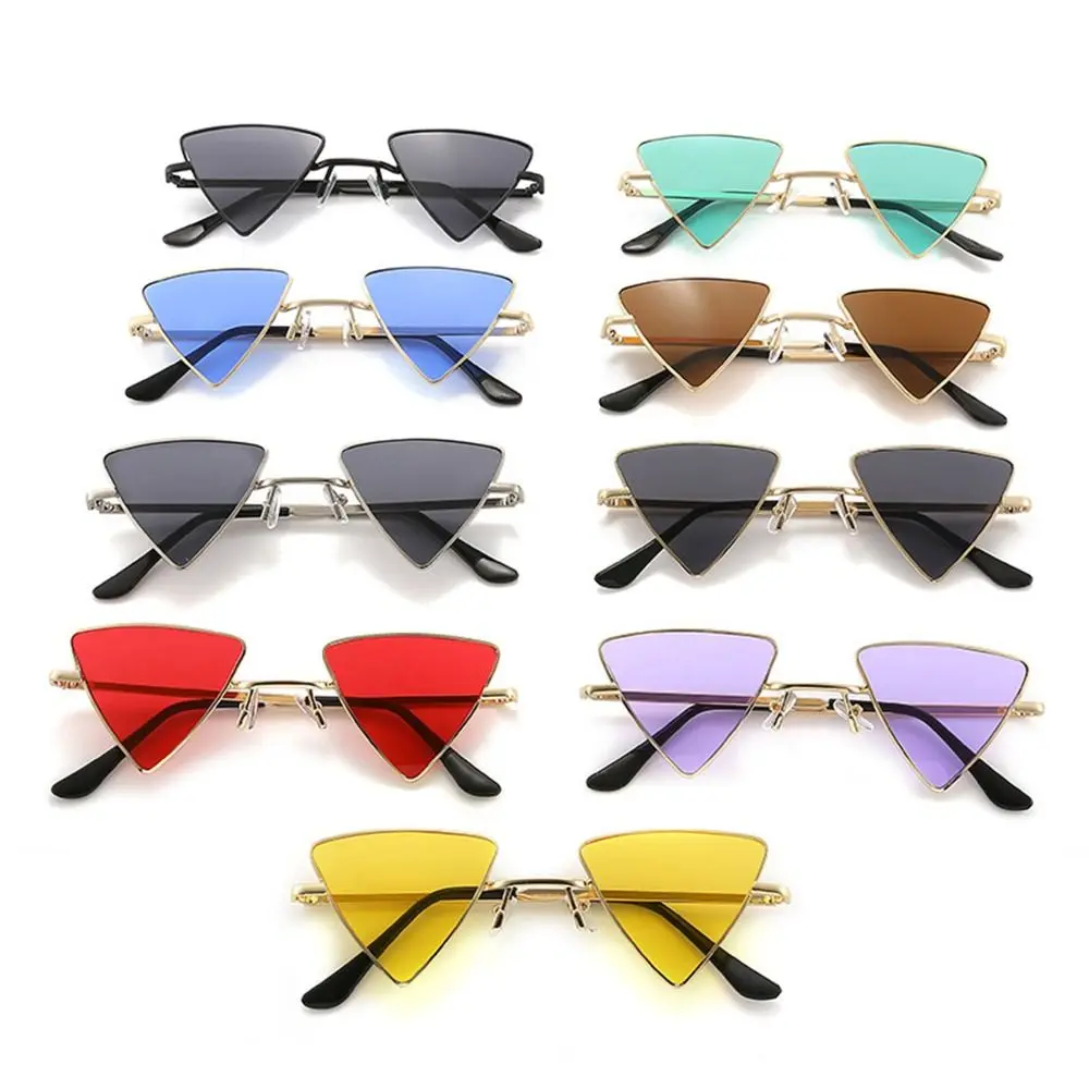 Triangular Small Hippie Sunglasses Metal Frame UV400 Protection Punk Shades Tinted Colorful Lens Sun Glasses for Women & Men