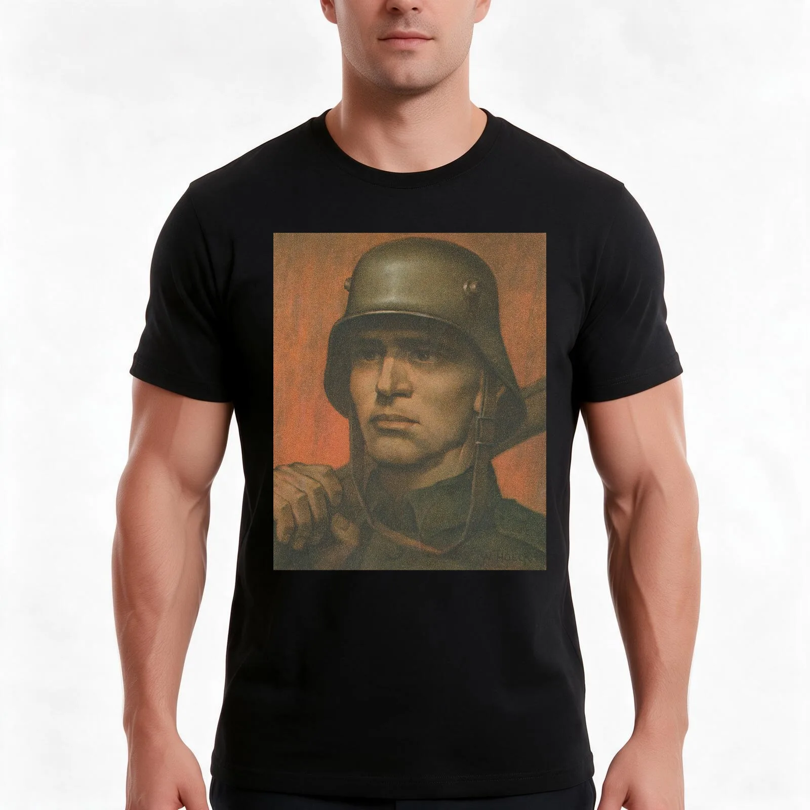 German Soldier Portrait WW! T-Shirt Summer Casual Cotton Tee Oversized Streetwear Tops Vintage Graphic Print 100% Cotton