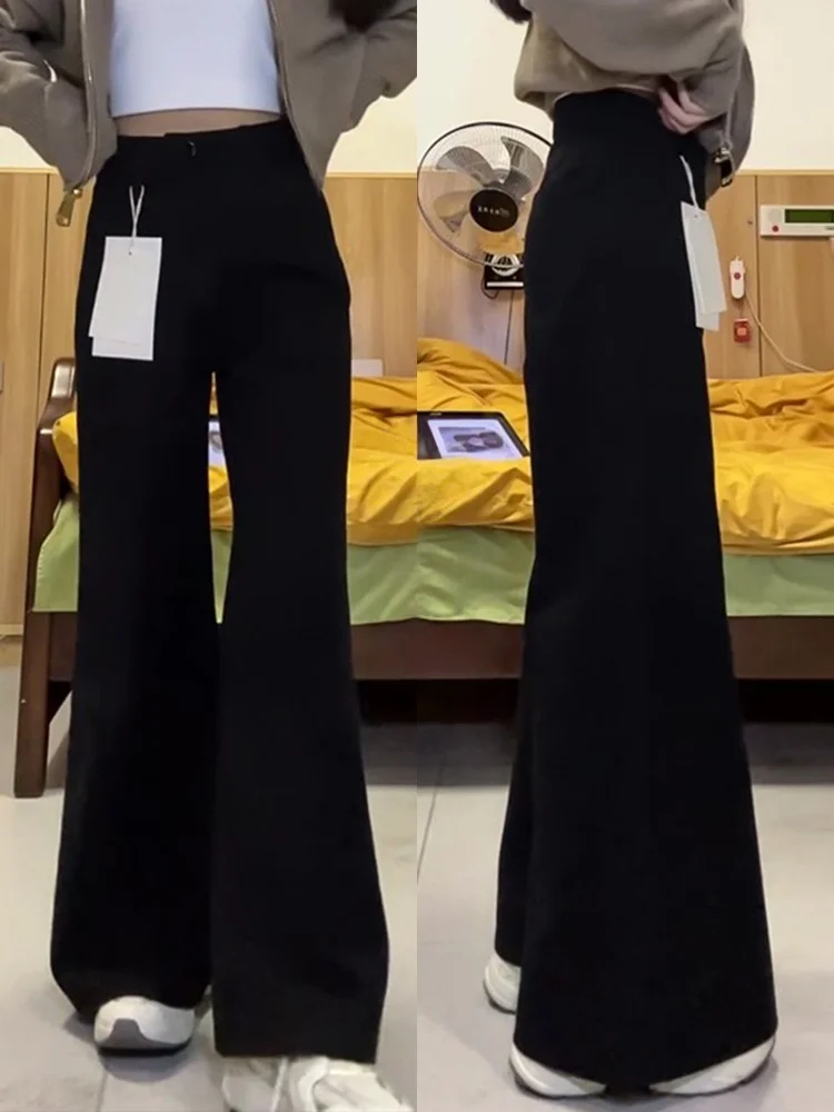 

Black A-Line Wide Leg Jeans Women's Casual High Waist Cotton Stretch Denim Bootcut Pants Pear Shape Body Slimming Loose Fit