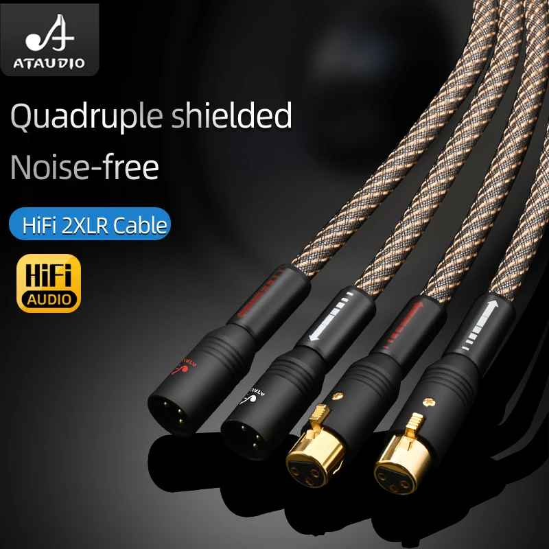 HiFi XLR Audio Cable High Purity OFC Plated Silver with Quad Shielding  Noise-free 2XLR Male Cable for Mixer Microphone