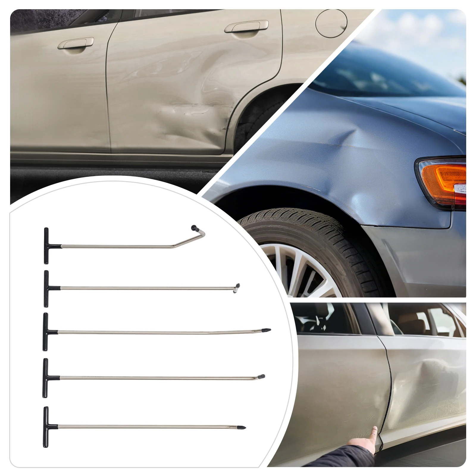 

Dent Repair Rods Tools Kit fits Cars/Flat Metal Surfaces, Dent Repair Kit with 5 Rods, 9 Taper Heads, 2 S-Hooks and 2 O-Hooks