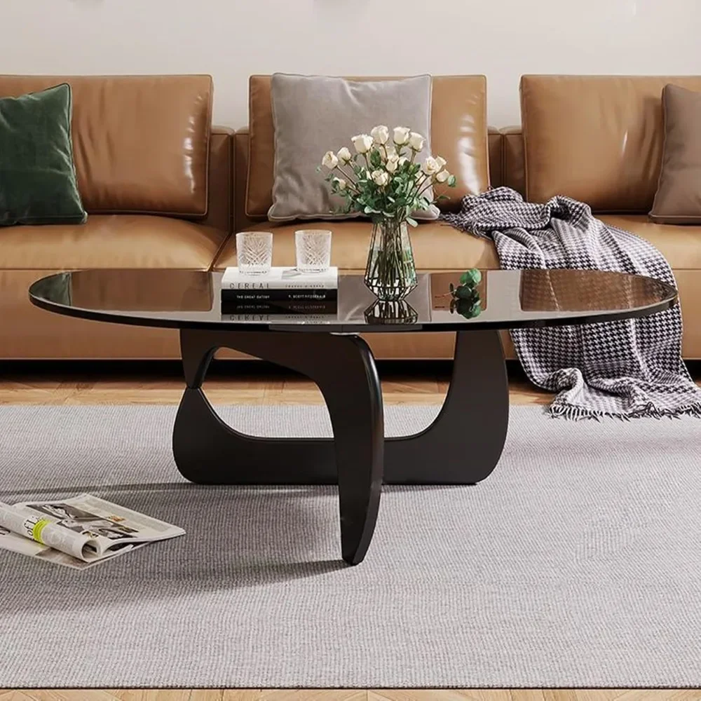 Coffee Table Modern Abstract Oval  Contemporary Tempered Glass Living Room 39.4\