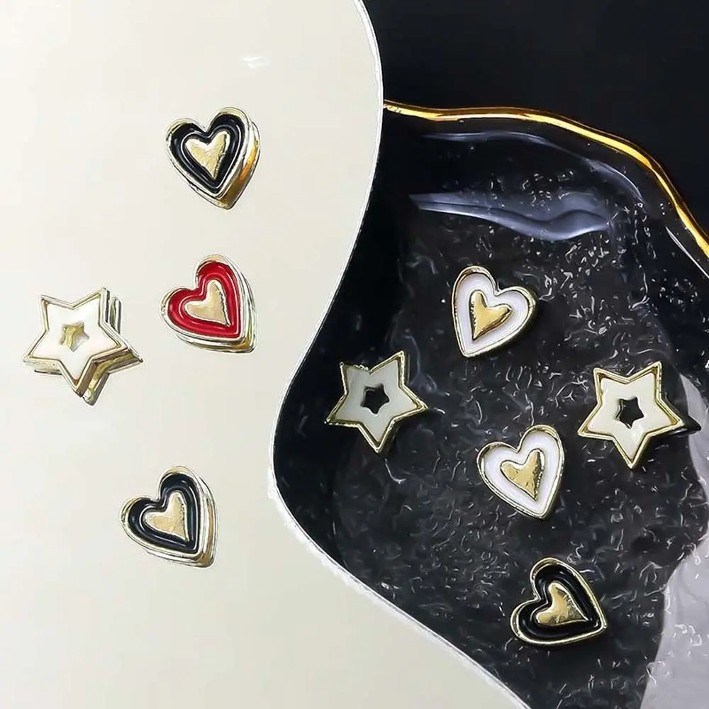 5Pcs/set Sweet Cool Loving Heart Nail Decorations Alloy Charms Hearts Shape Rhinestones Five-pointed Star Nail Supplies