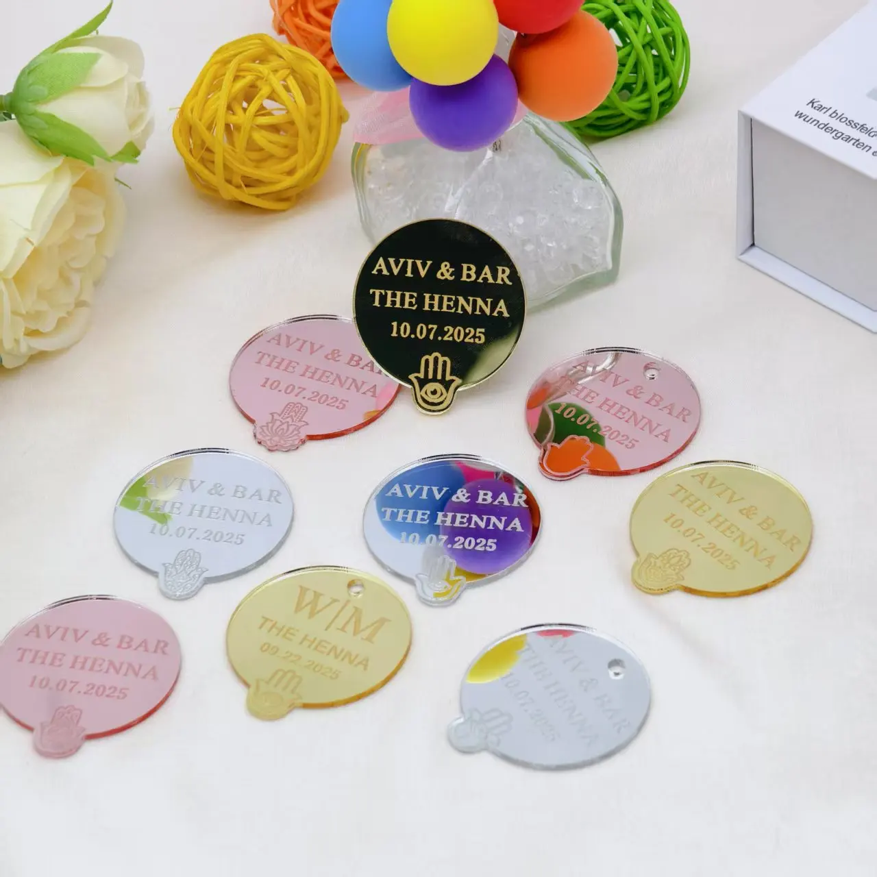 30/50/60/70/100Pcs 개인화 된 아크릴 헤나 파티 라운드 태그 헤나 데이 맞춤 선물에 대 한 새겨진 세례 아기 이름 서클 태그