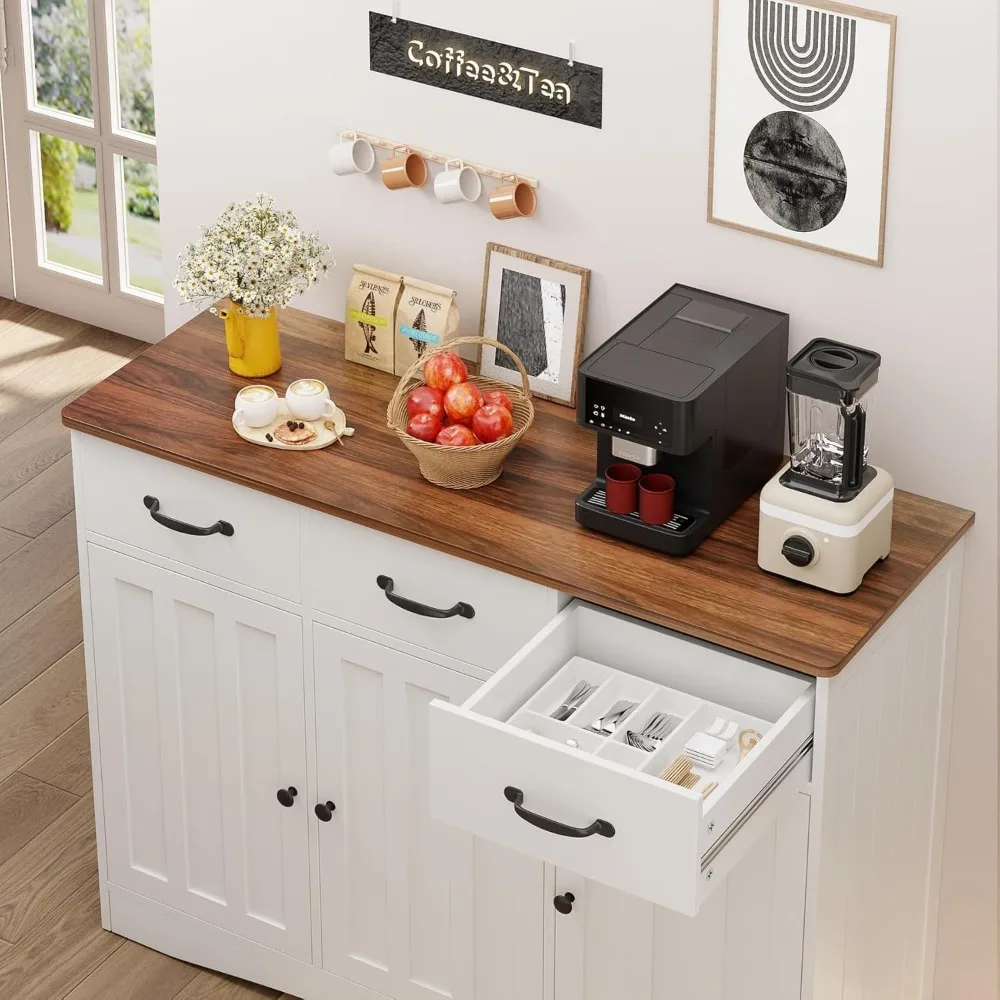 Buffet Cabinet with 3 Drawers and Barn Doors,Stylish Wood Coffee Bar Cabinet with Adjustable Shelf,Modern Sideboard for Kitchen