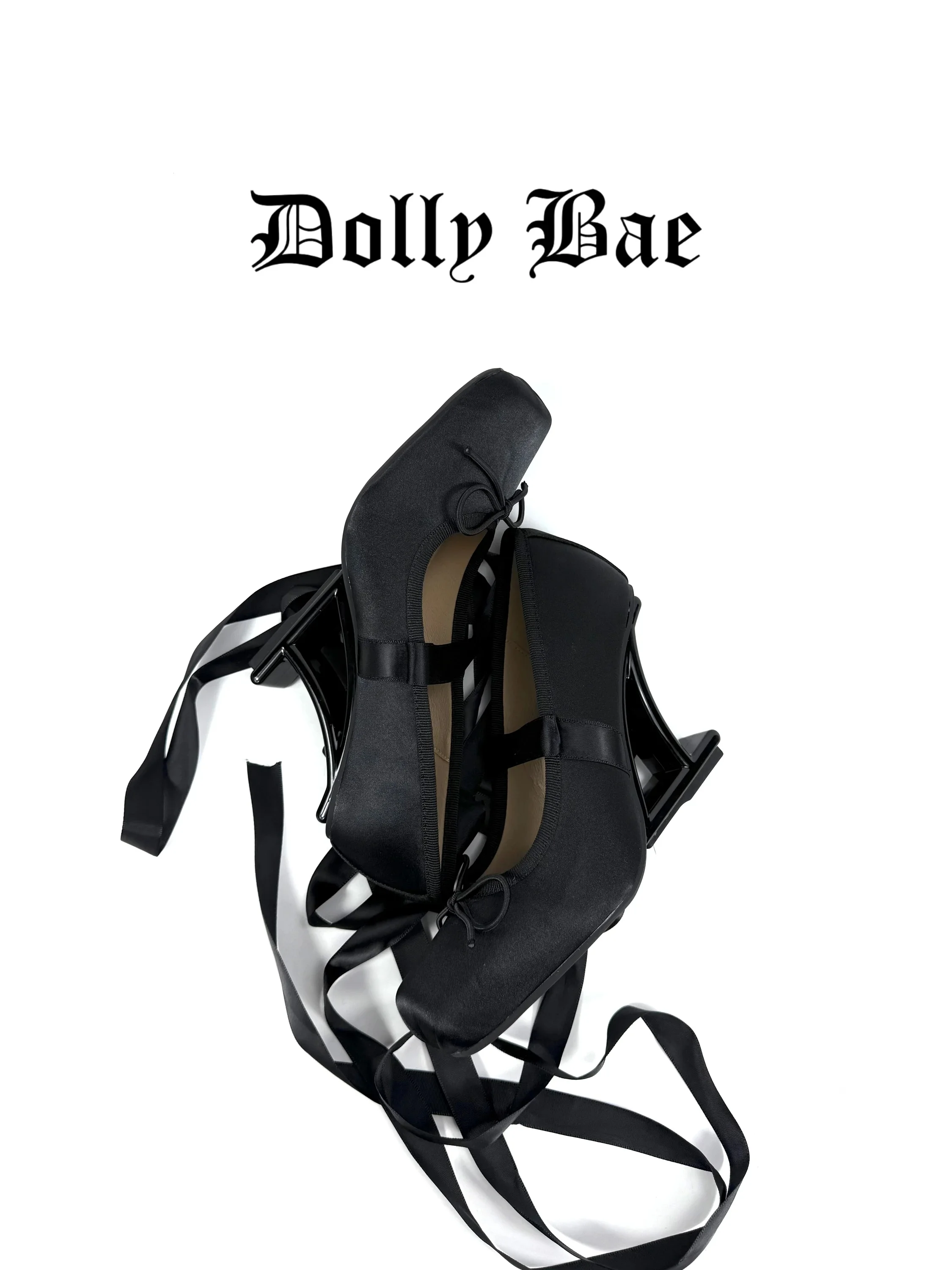Dollybae Lolita Style Silk Satin Surface Platform Heel Single Shoes  Knot Gothic Style Slip-On Women's Fashion Shoes