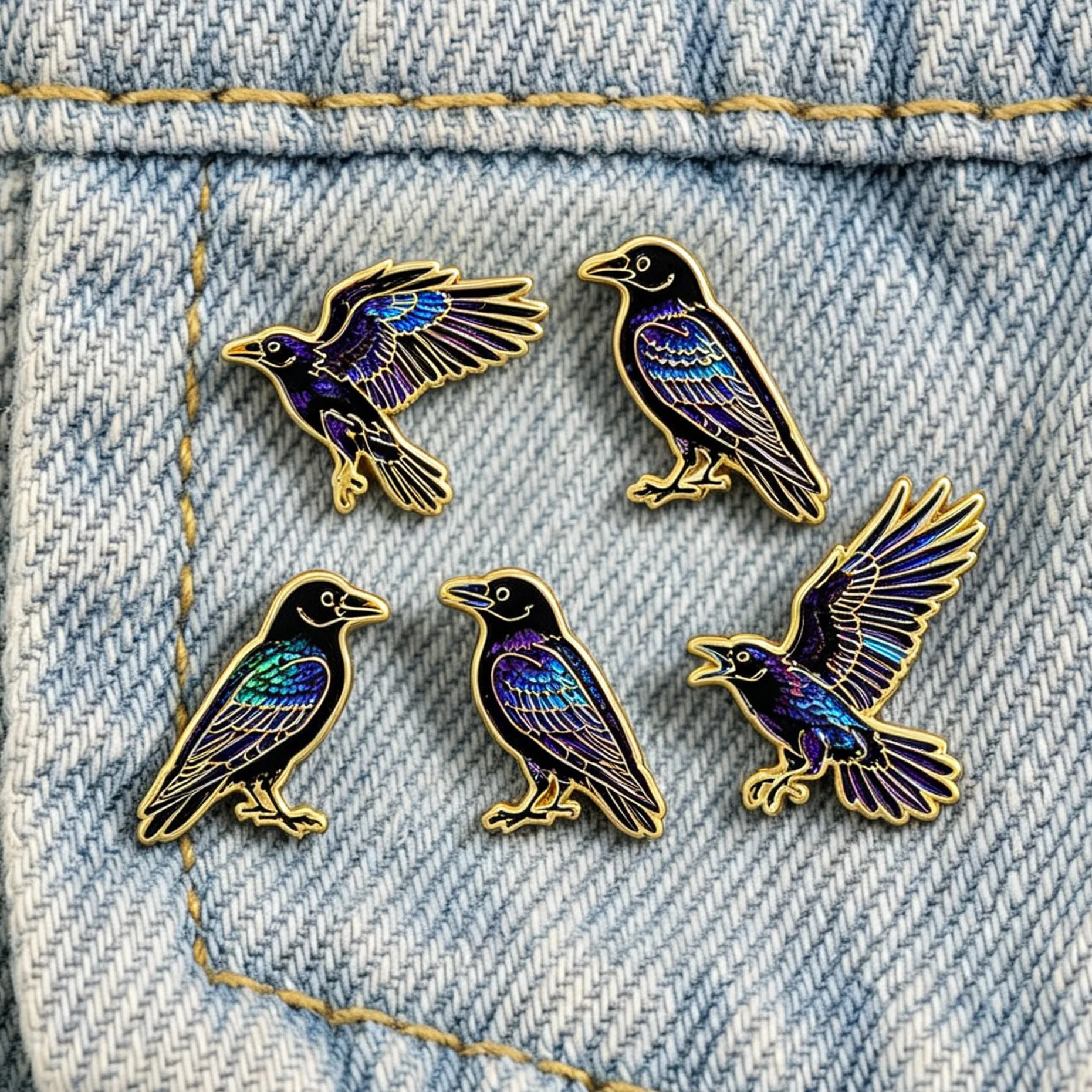 Gothic Raven Enamel Pins Purple Crow Bird Lapel Brooch Vintage Black Animal Badge Backpack Jeans Clothes Decor Jewelry Gift